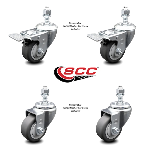 Service Caster 3.5 Inch Thermoplastic Rubber Swivel 12mm Stem Caster Total Lock Brake, 2PK SCC-TSTTL20S3514-TPRB-M1215-2-S-2 - main